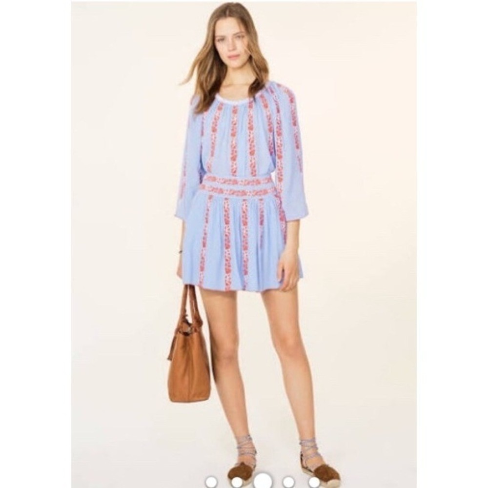 Tory Burch Blue Orange Embroidered Beaded Peasant Blouse Top Size 2